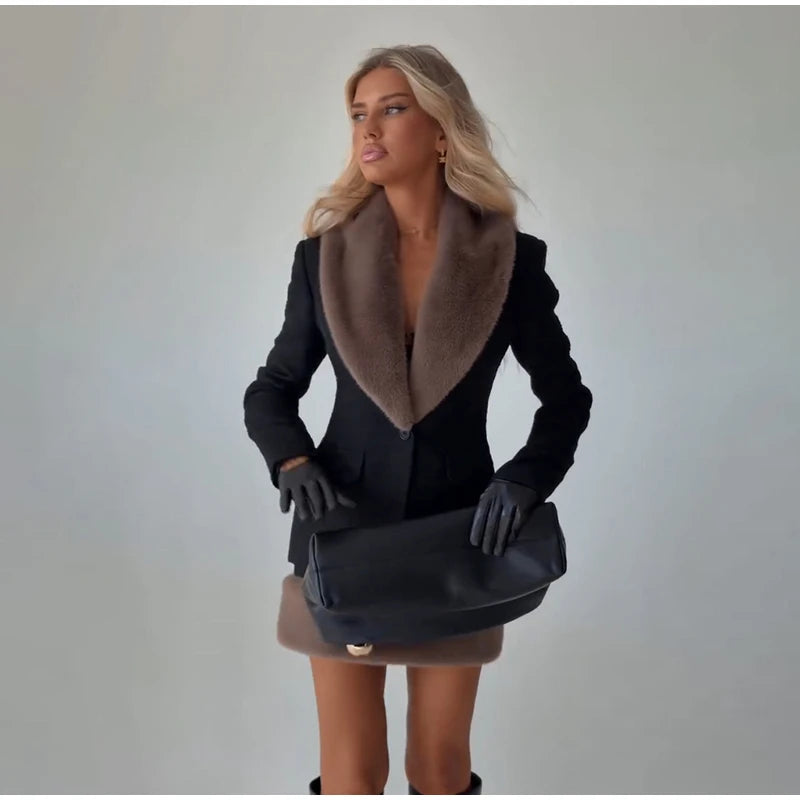 Women's Faux-Fur-Trim Blazer and Mini Skirt Set