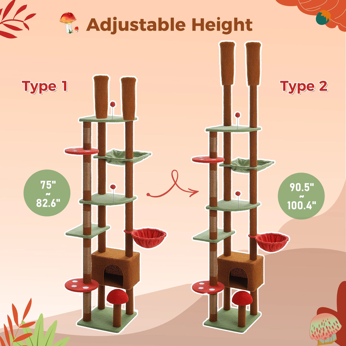 Brown Adjustable Floor-to-Ceiling Cat Tree