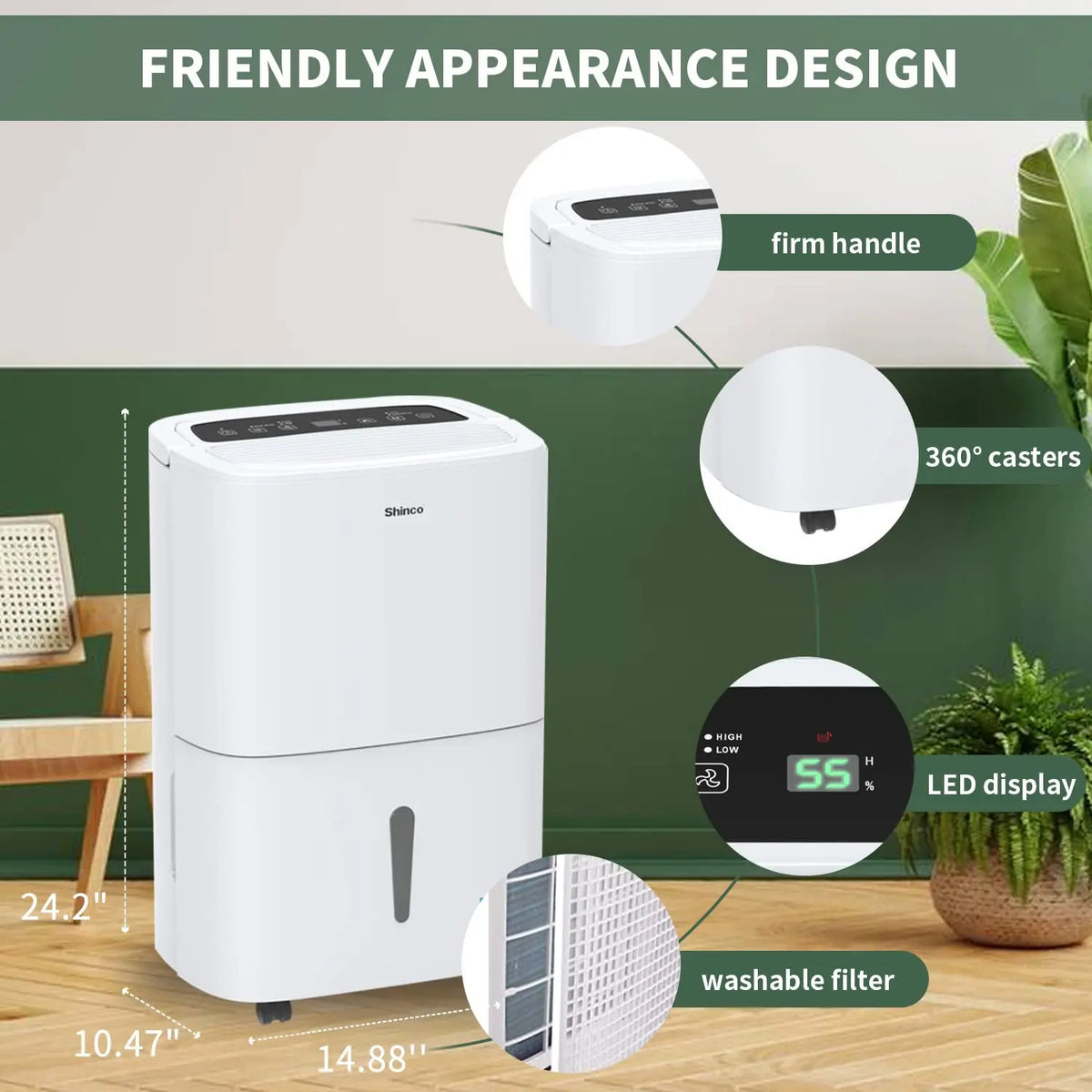 Shinco 150-Pint Large-Room Dehumidifier with Pump