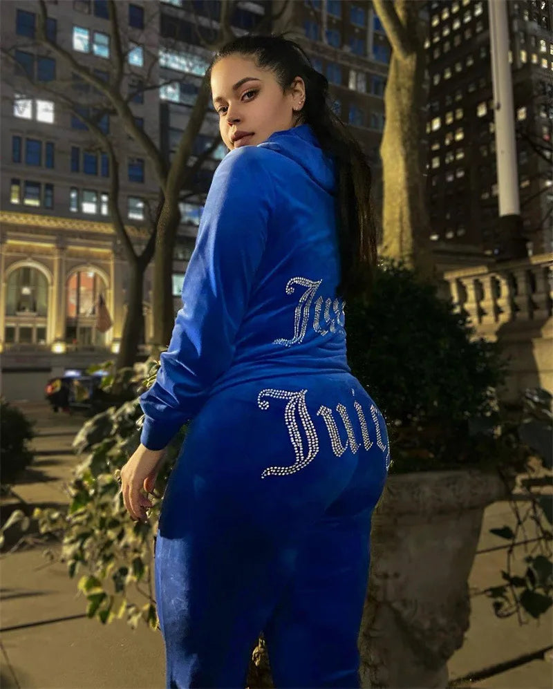 Women's Velvet-Look Embellished Hoodie and Pants Set