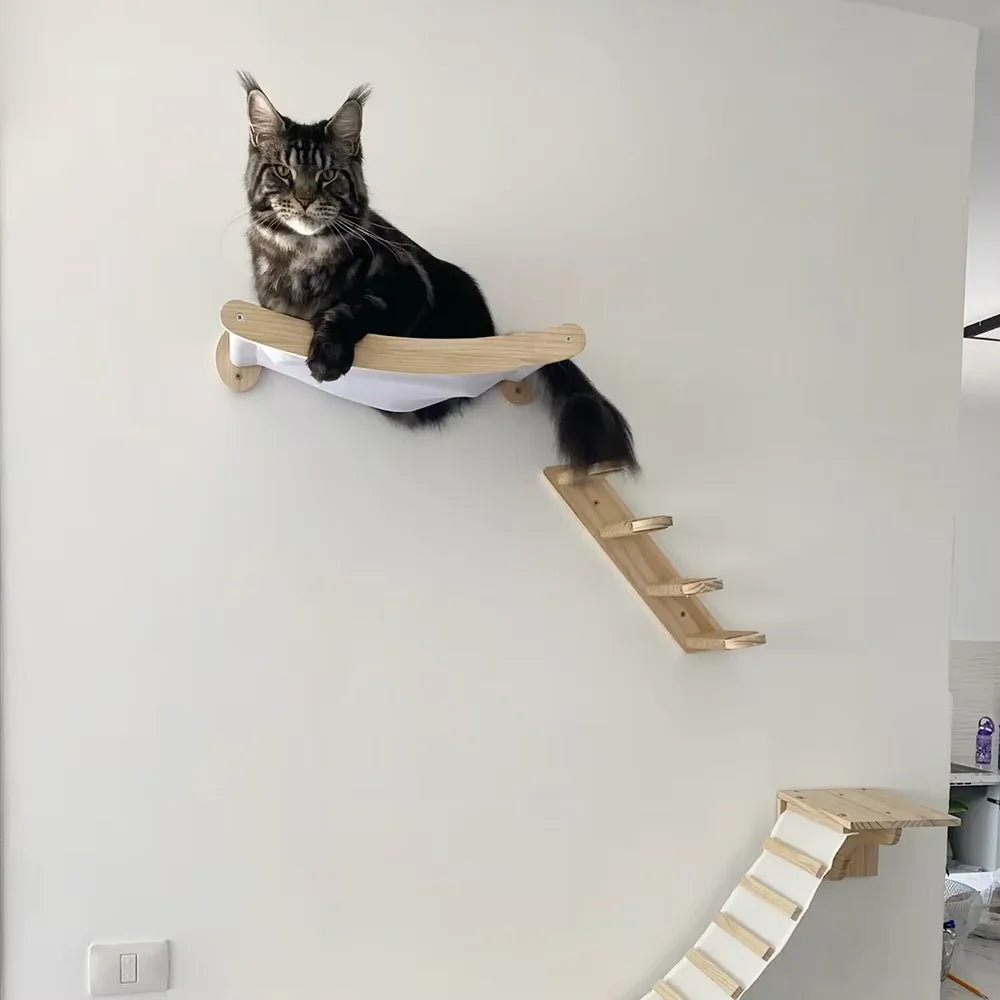 Wall-Mounted Cat Hammock & Climbing Stairs