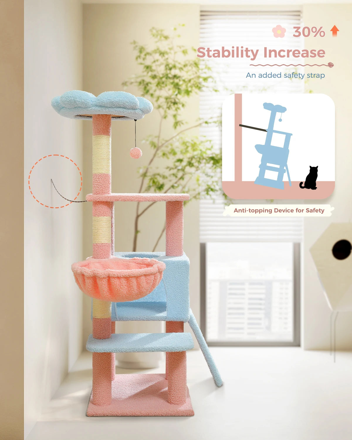 120cm Flower Cat Tree with Ramp & Hammock