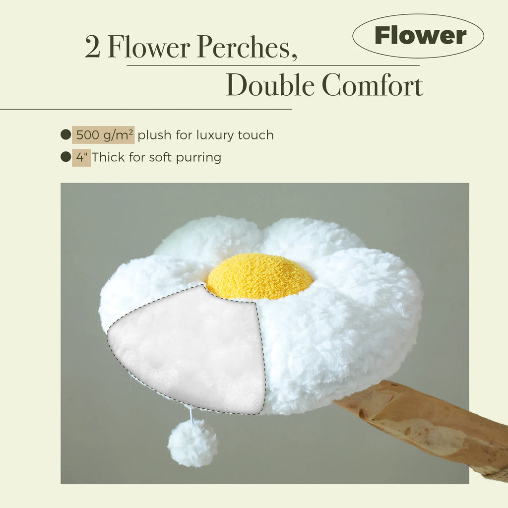 Flower Cat Tree with Wicker Basket Bed
