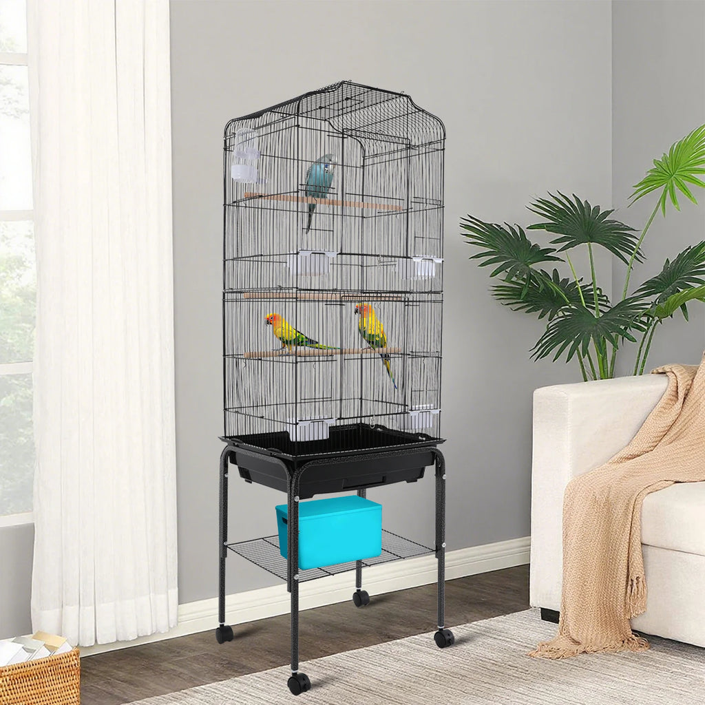 Bird Cage with Rolling Stand & Feeding Bowls
