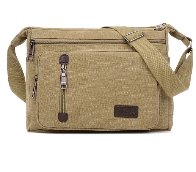 Unisex Canvas Multi-Pocket Crossbody Satchel