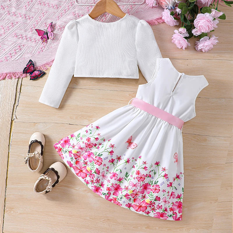 Kids Casual Clothing Sets Outfits for Girls Spring Summer Toddler Floral Print Long Sleeve Coat Tank Dress Children 2 3 4 5 6 7 Whispering Desires Shoppe