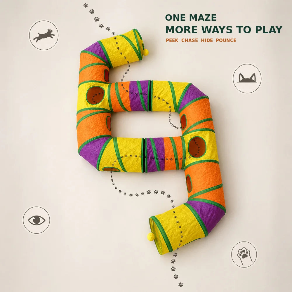 Zoe Double E-Shaped Cat Tunnel Maze with Toys