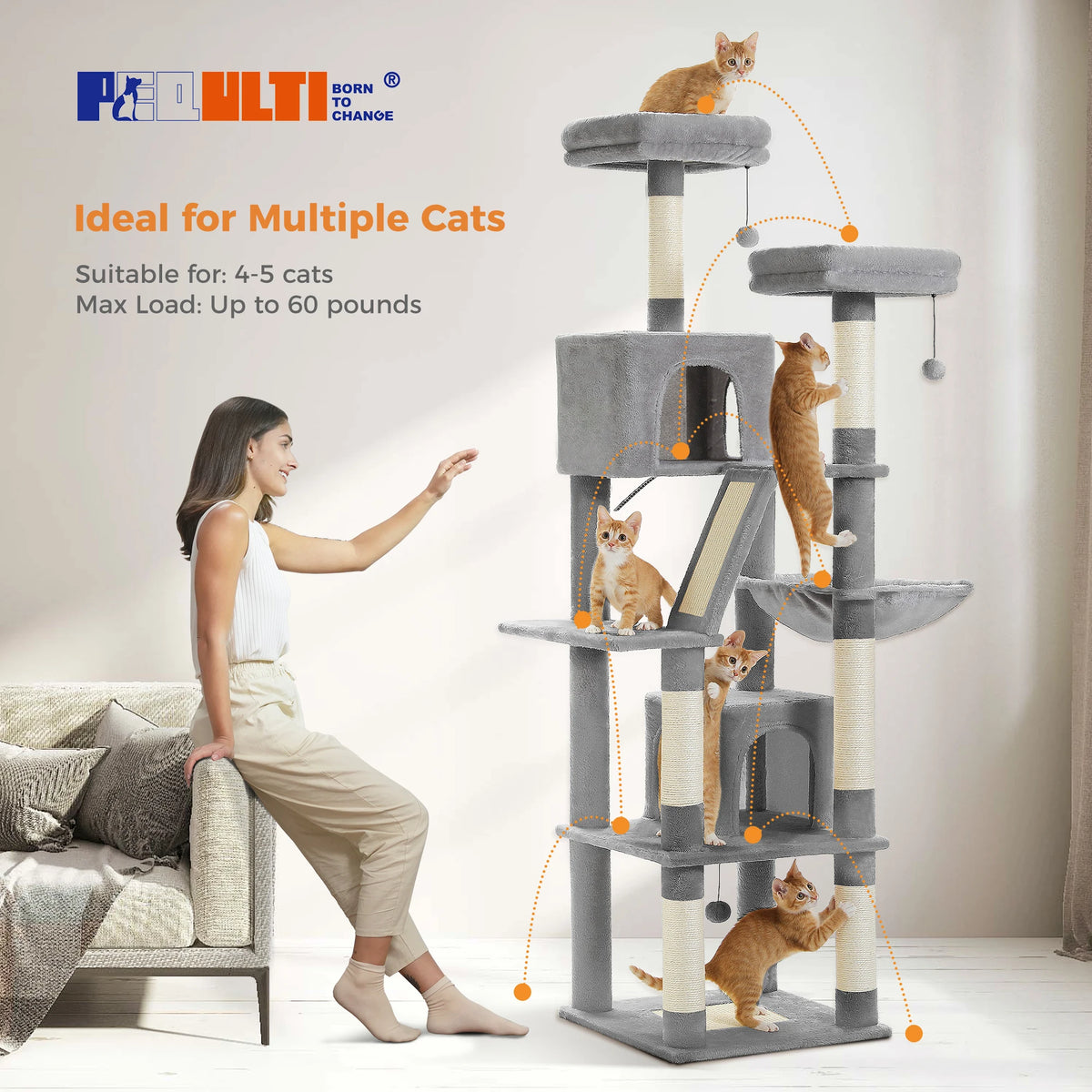 Multi-Level Cat Tree with Scratching Posts, Cozy Condo, Hammock, Large Cat Tower for Indoor Cats, Cat Scratching Board, Cat Toys Whispering Desires Shoppe