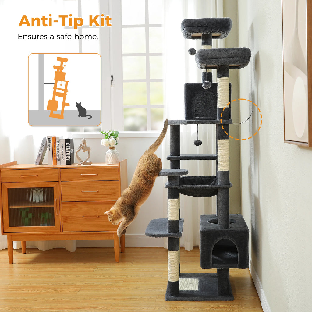 184cm Cat Tree with Hammock, Condo & Scratching Posts