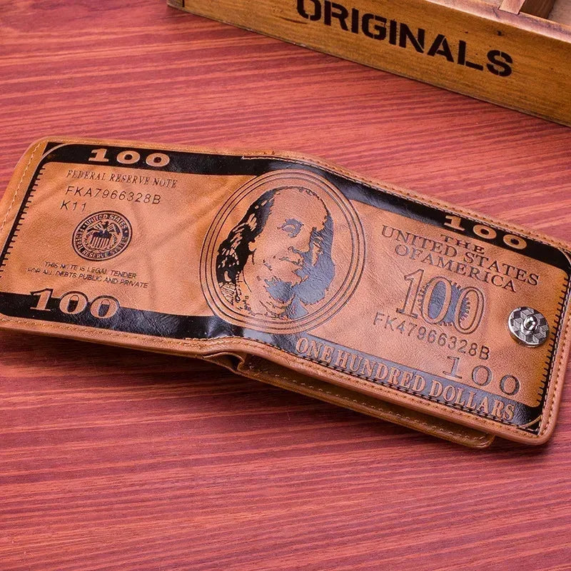 Men's Compact $100 Bill Print PU Wallet