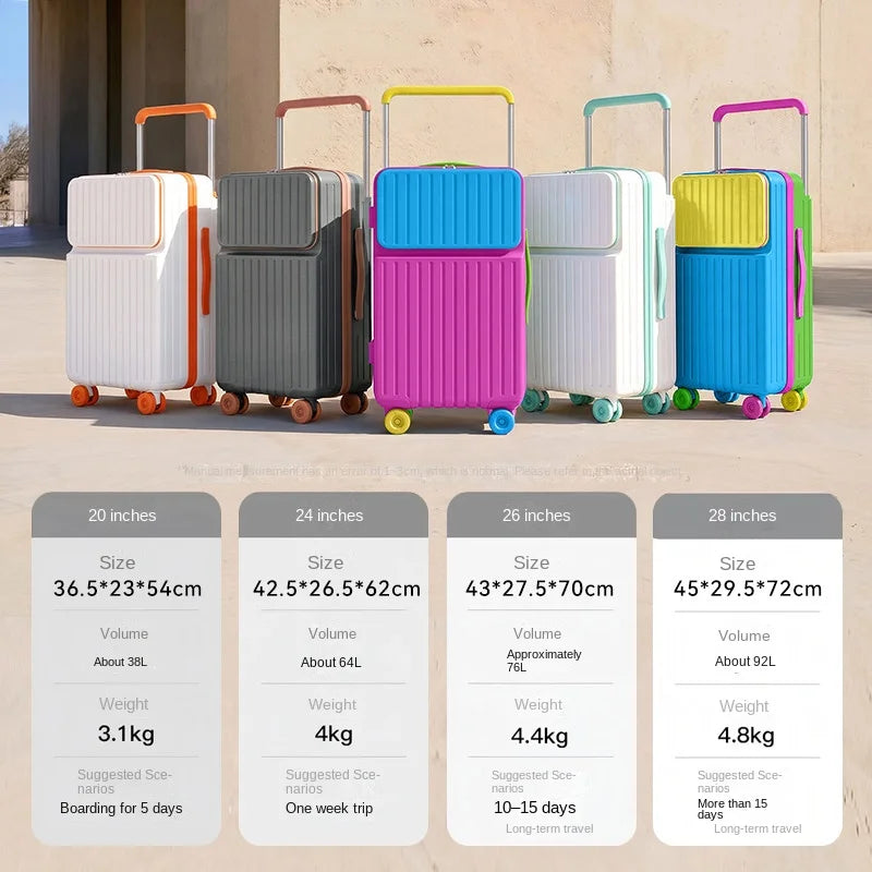 Front-opening Luggage Macaron Colors Pure PC 20 inch Boarding Cabin Suitcase 22/24/26/28 Inch Sturdy and Durable Women's Bags Whispering Desires Shoppe