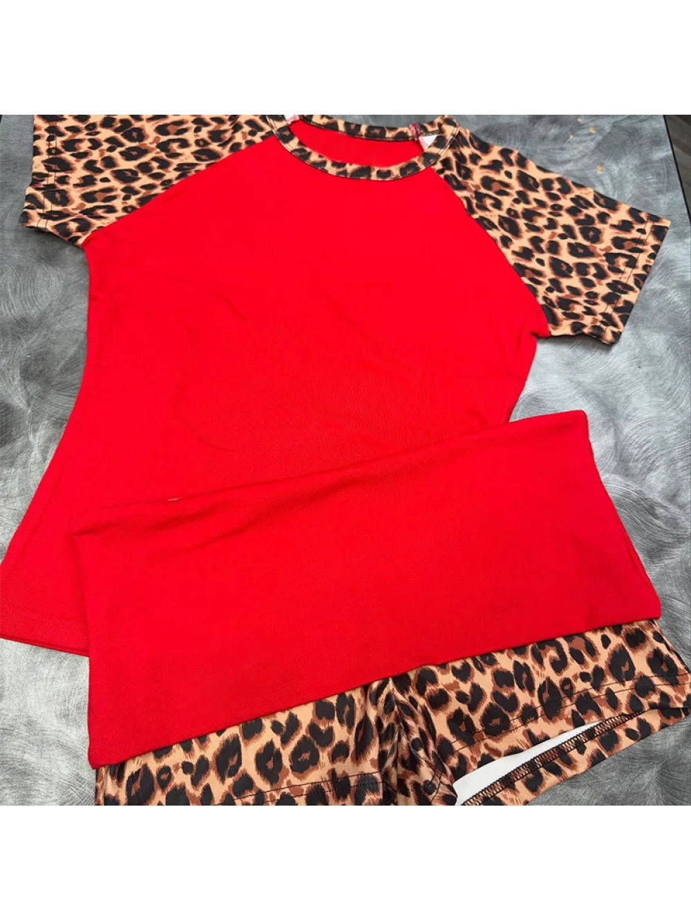 Women's Leopard-Patchwork Tee and Shorts Set