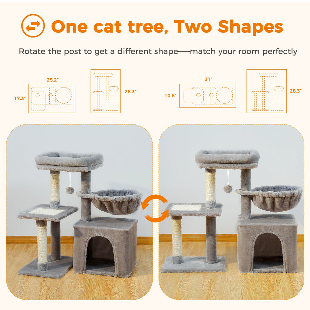 Compact Cat Tree with Removable Perch & Hammock