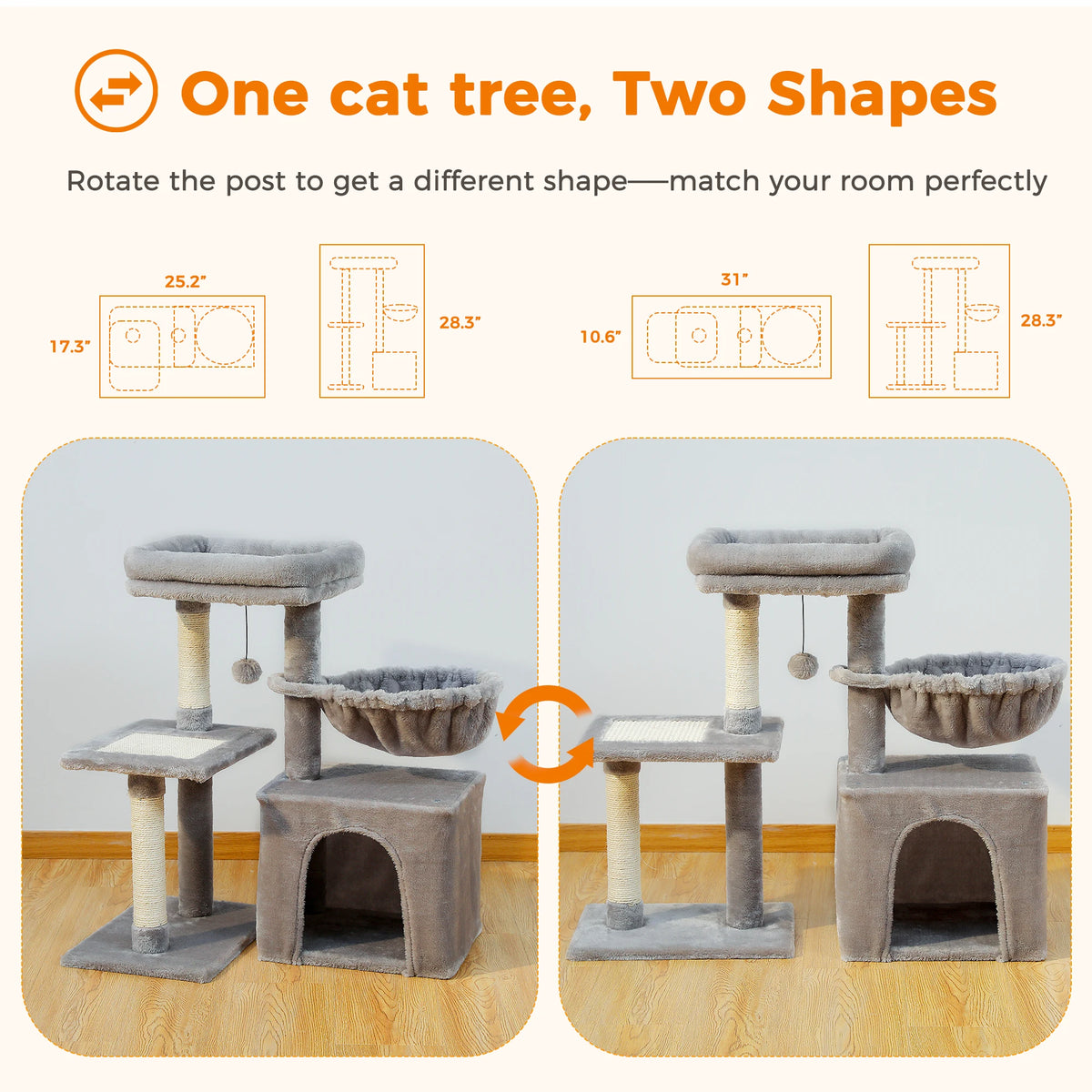 Compact Cat Tree with Removable Perch & Hammock