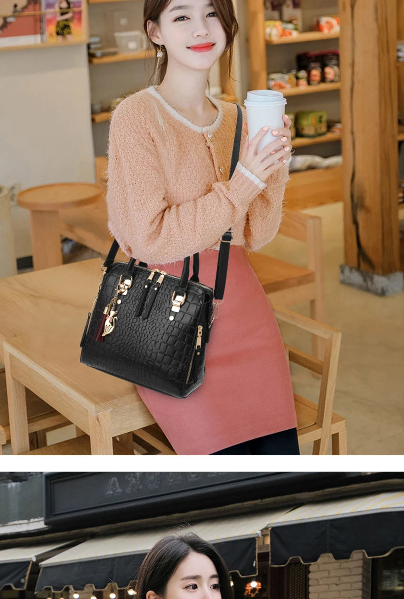 Women's Crocodile-Embossed PU Tote Bag