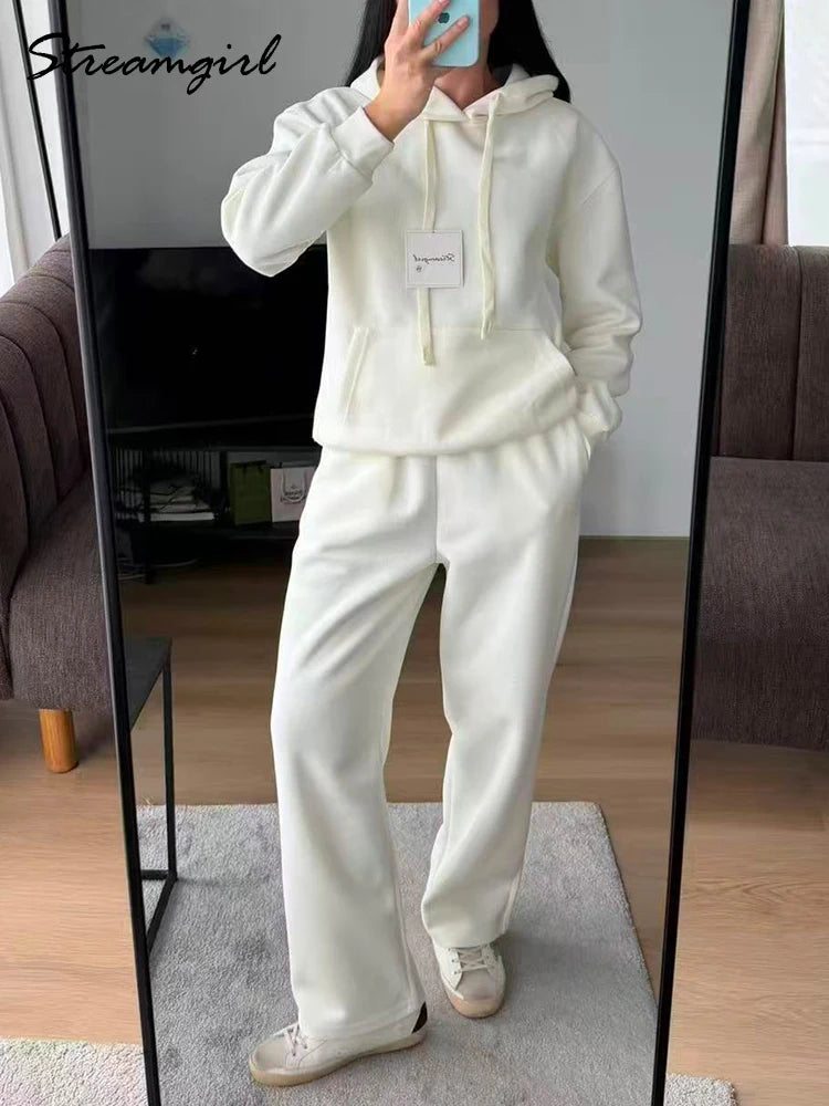 Women's Cotton-Blend Hoodie and Wide-Leg Pants Set