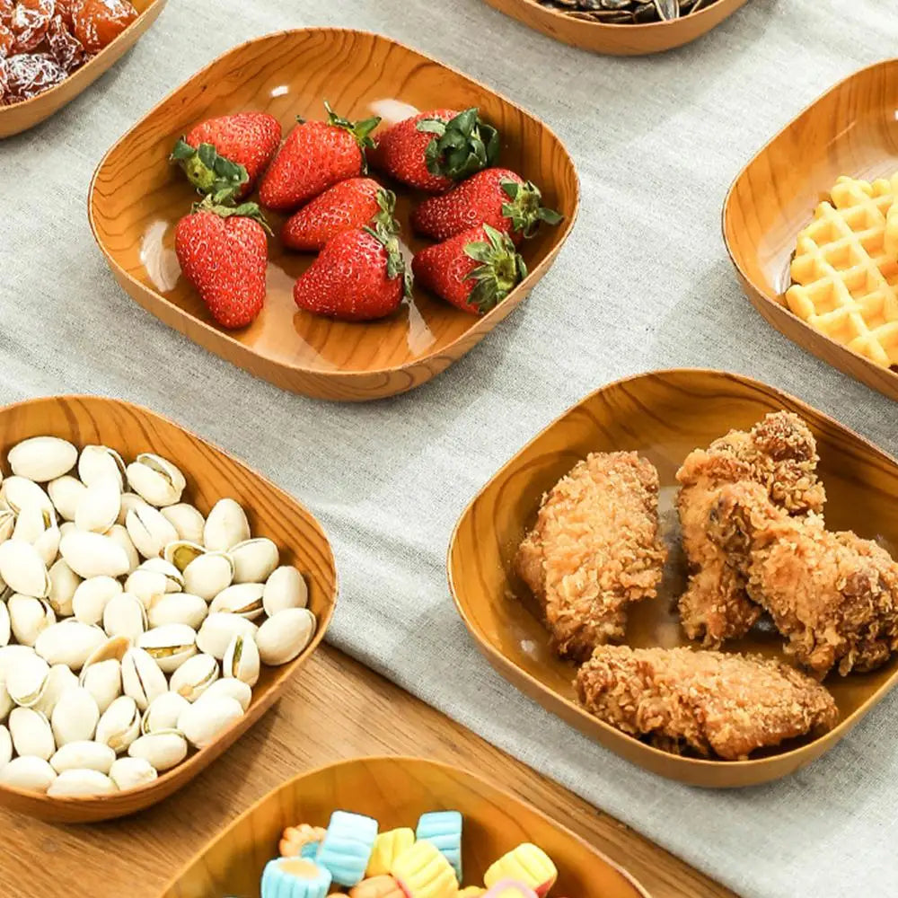 Wood-Grain PP Square Plates — Assorted Packs