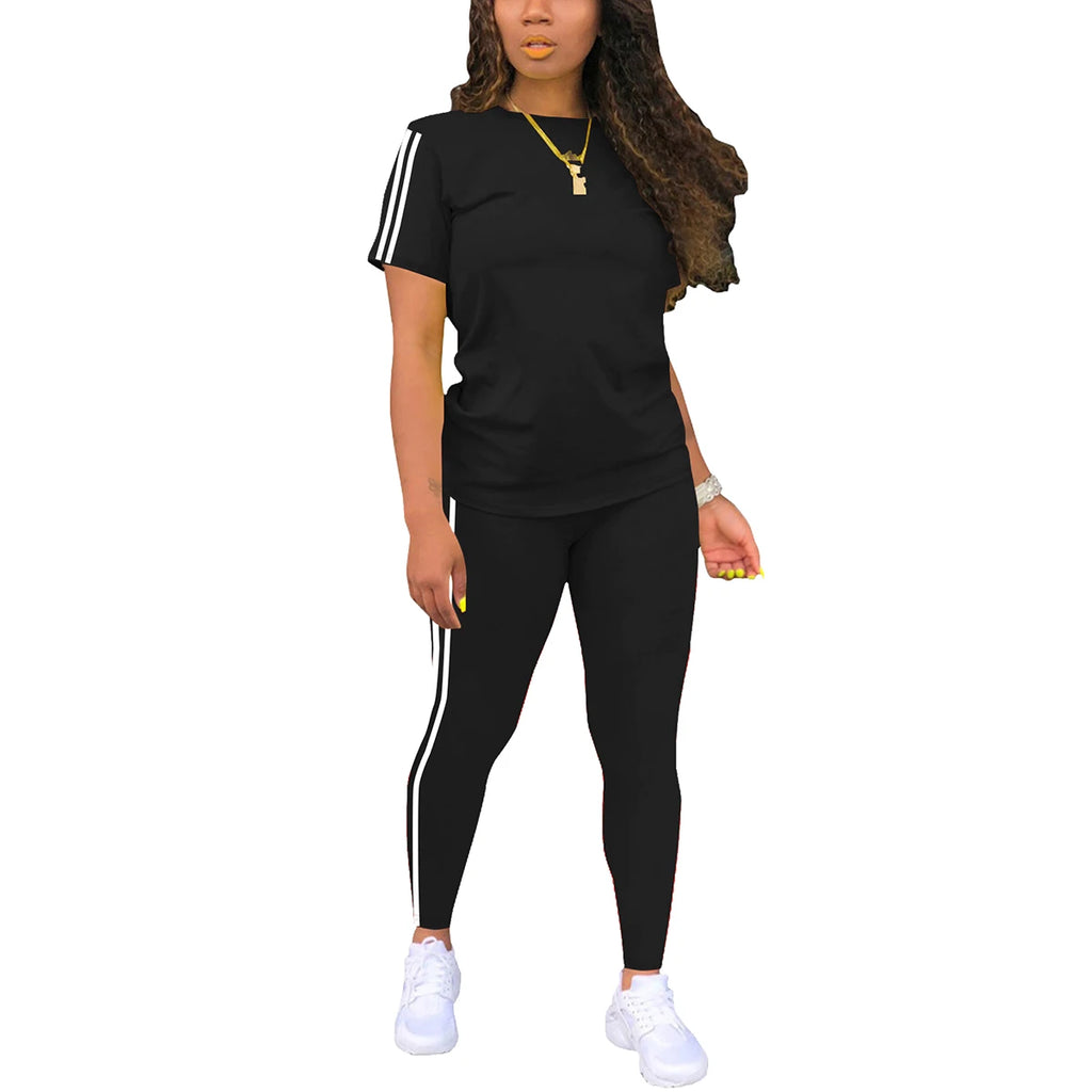 Side-Stripe Short-Sleeve Top & Pants Set