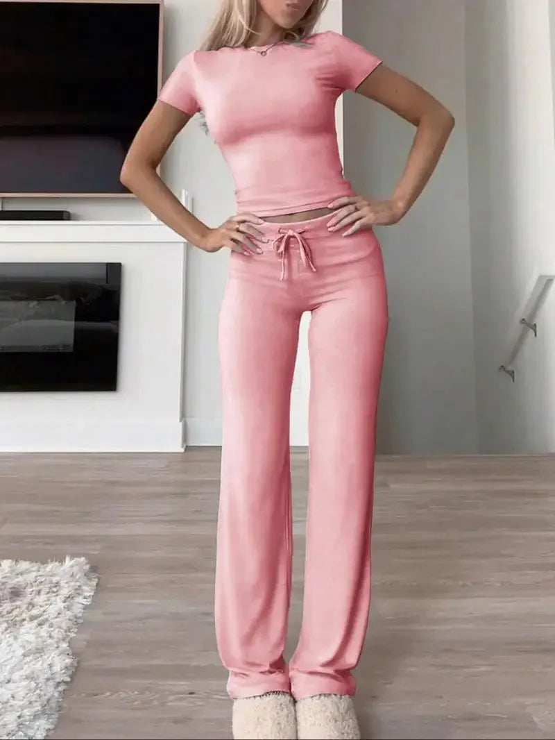Solid Short-Sleeve Top & Pants Set