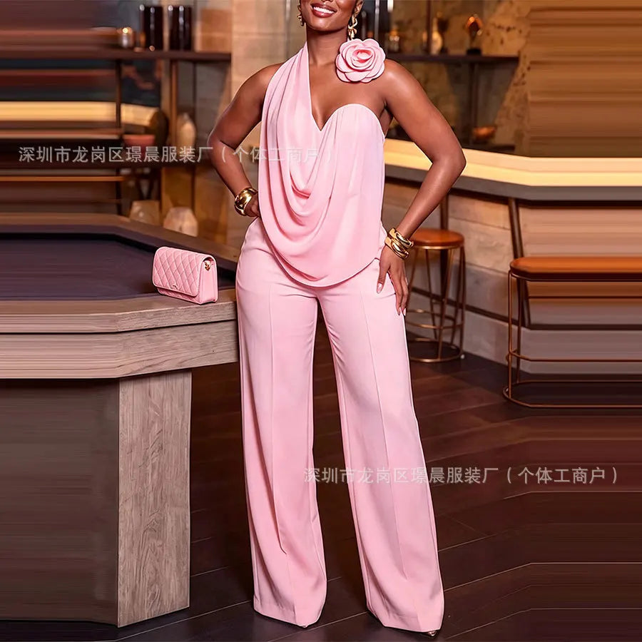 Women's Halter Top and Wide-Leg Pants Set