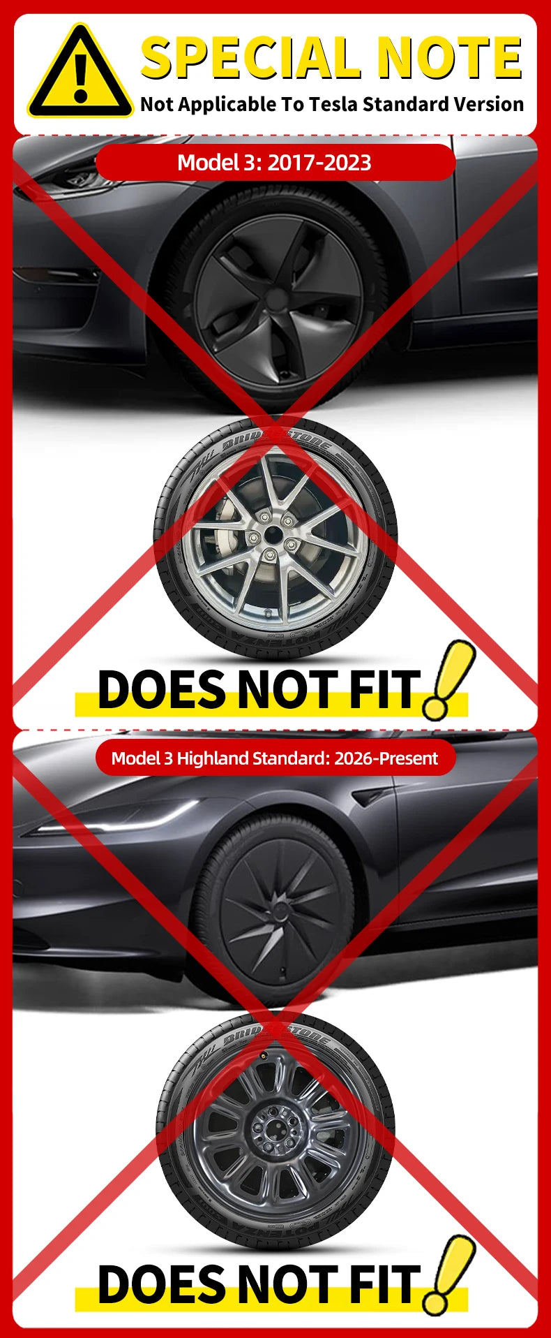 MOTENIO 18-Inch Wheel Covers for Model 3 Highland – Set of 4