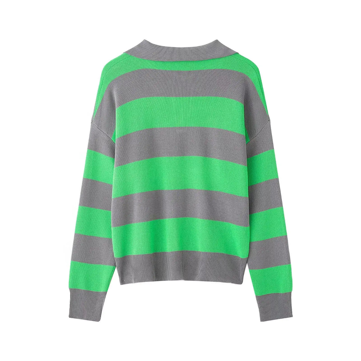 Striped Polo-Collar Long-Sleeve Sweater