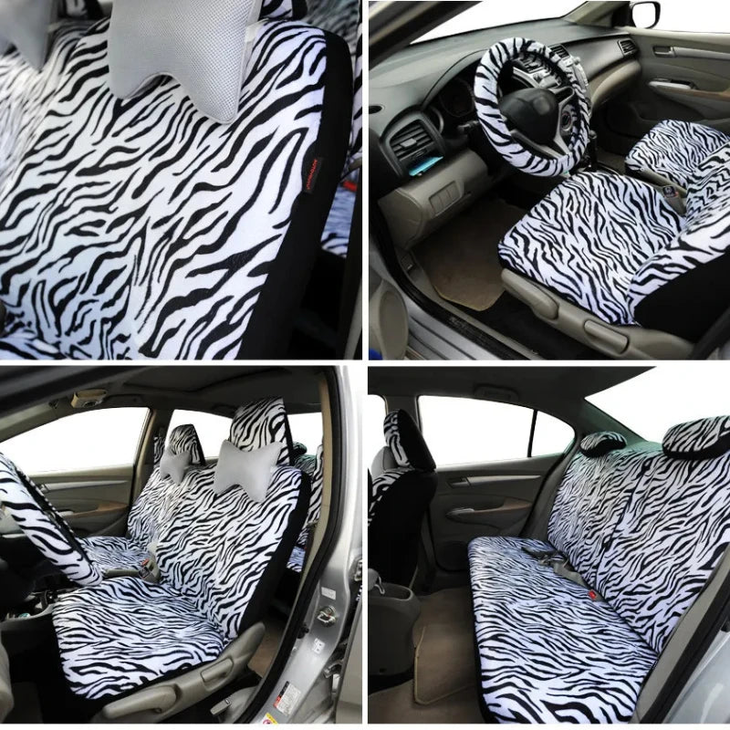 Short-Plush Animal-Print Seat Covers – 12-Piece Set