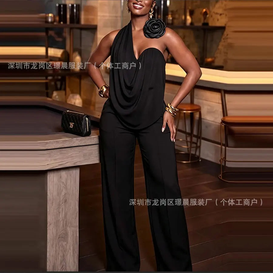 Women's Halter Top and Wide-Leg Pants Set