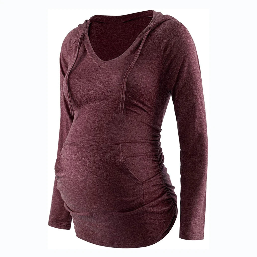 Striped V-Neck Maternity Hoodie