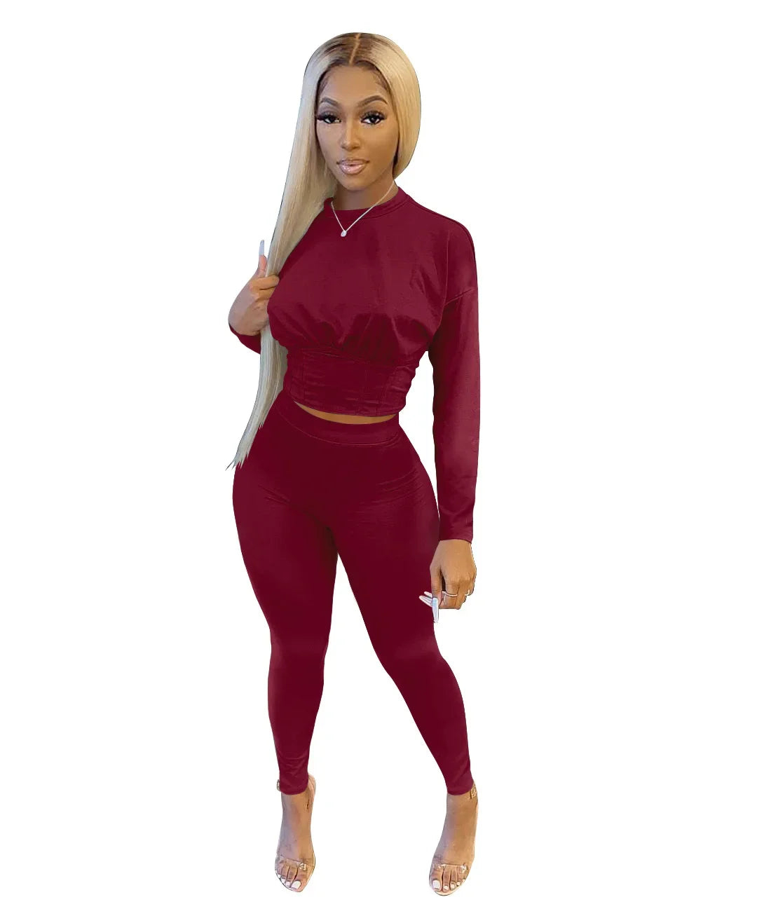 Women's Solid-Color Two-Piece Casual Outfit