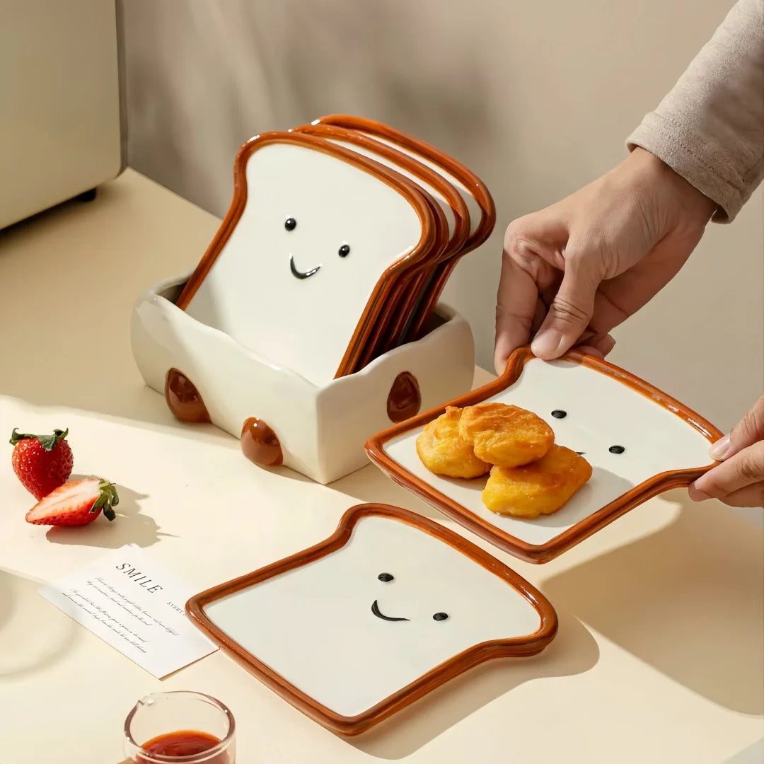 Toast-Design Ceramic Tableware with Storage Box