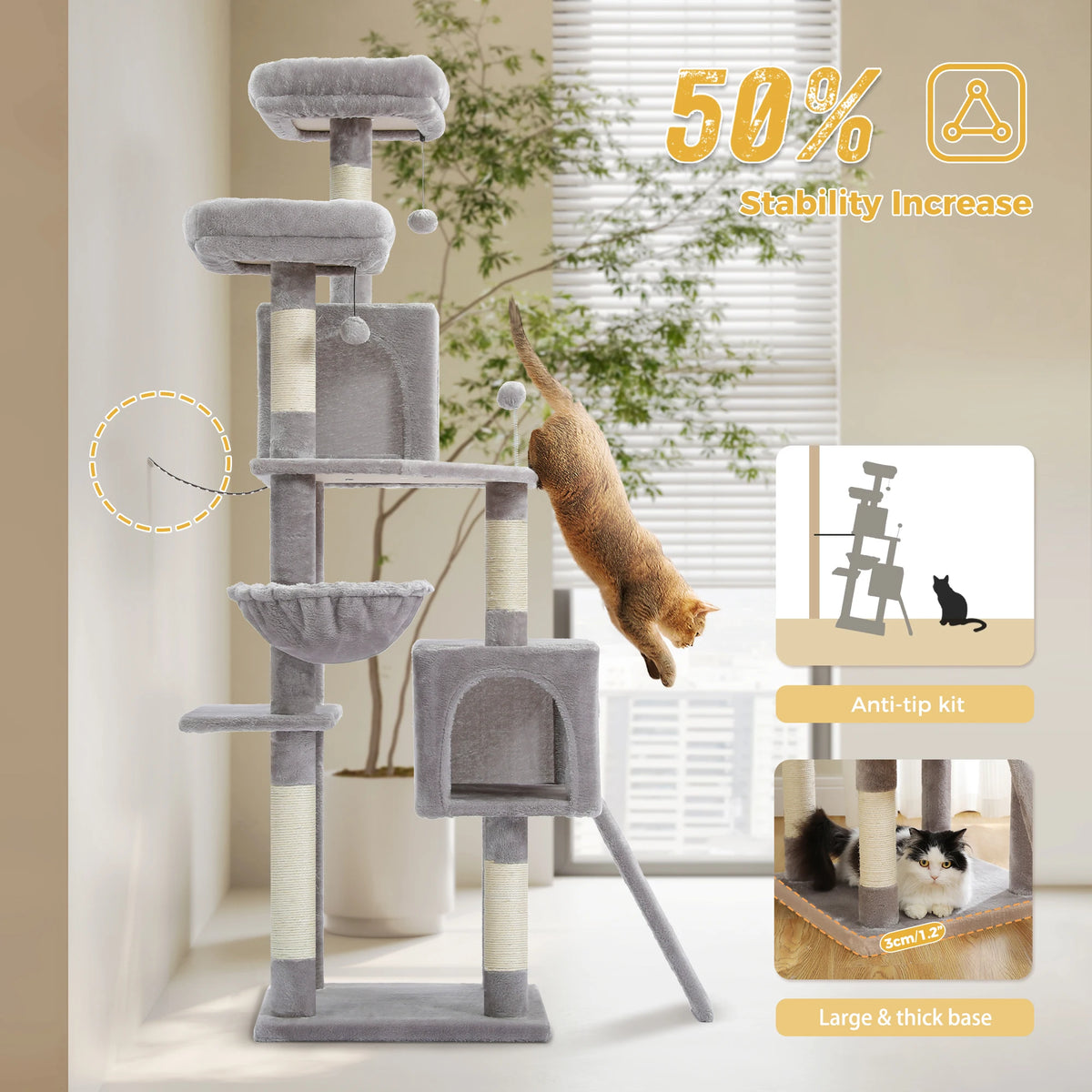 162cm Cat Tree with Sisal Posts & Hammock