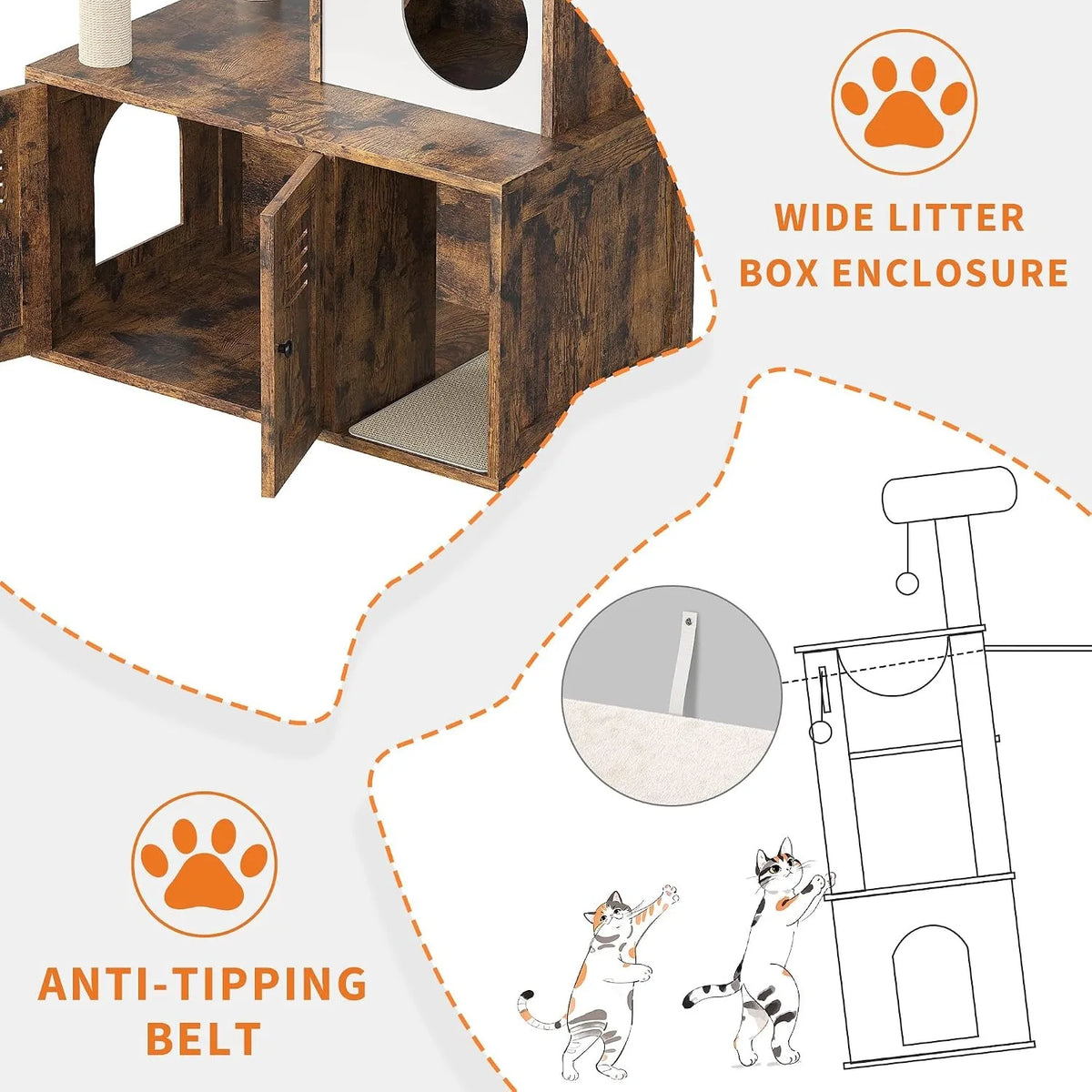 Cat Tower with Litter Box Enclosure, 2-in-1 Modern Cat Tree, 55.1-Inch Cat Condo with Scratching Posts, Hidden Litter Cabinet, Hammock & Perches, Engineered Wood, Indoor Use Whispering Desires Shoppe