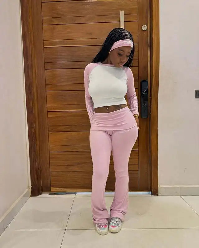 Women's Long-Sleeve Crewneck Top and Pants Set