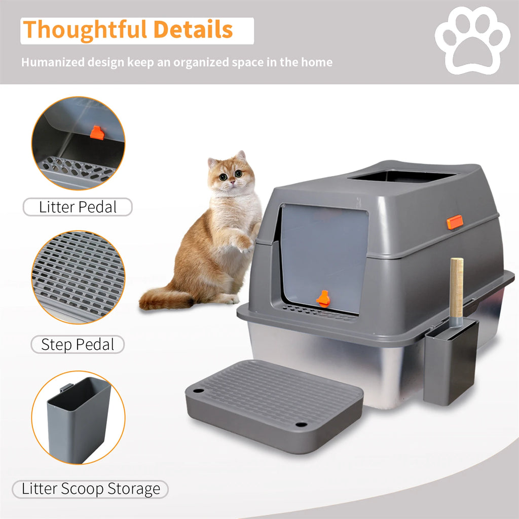Enclosed Stainless Steel & ABS Cat Litter Box