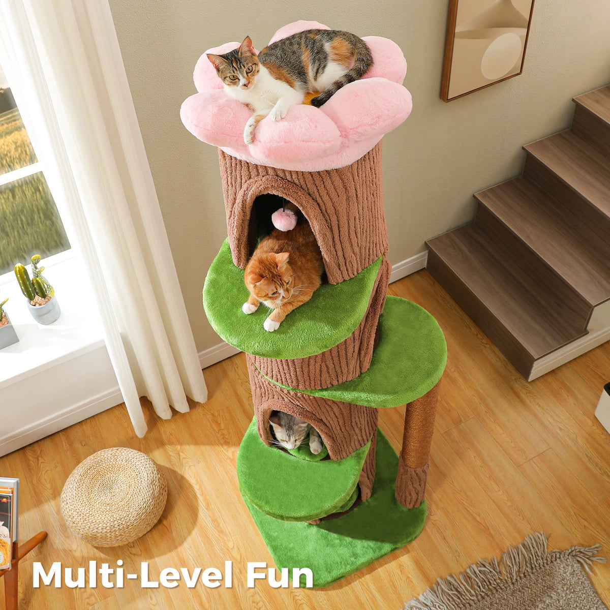 Large Cat Tree with Multiple Condos & Flower Bed
