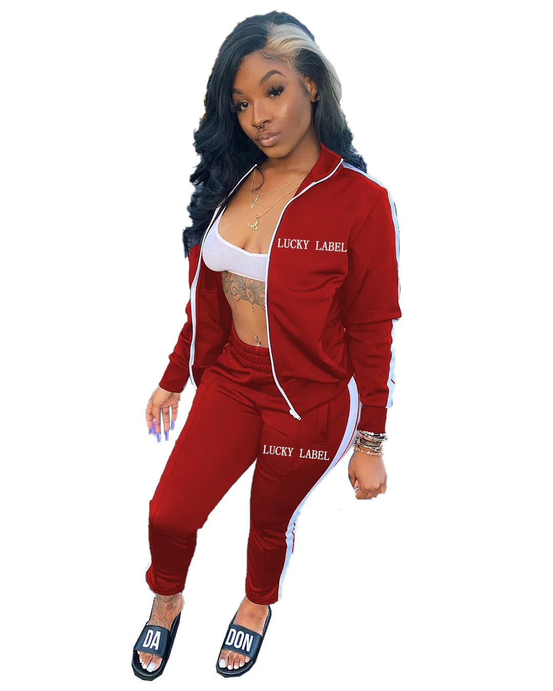 Women's Embroidered Zip-Up Top and Pants Set