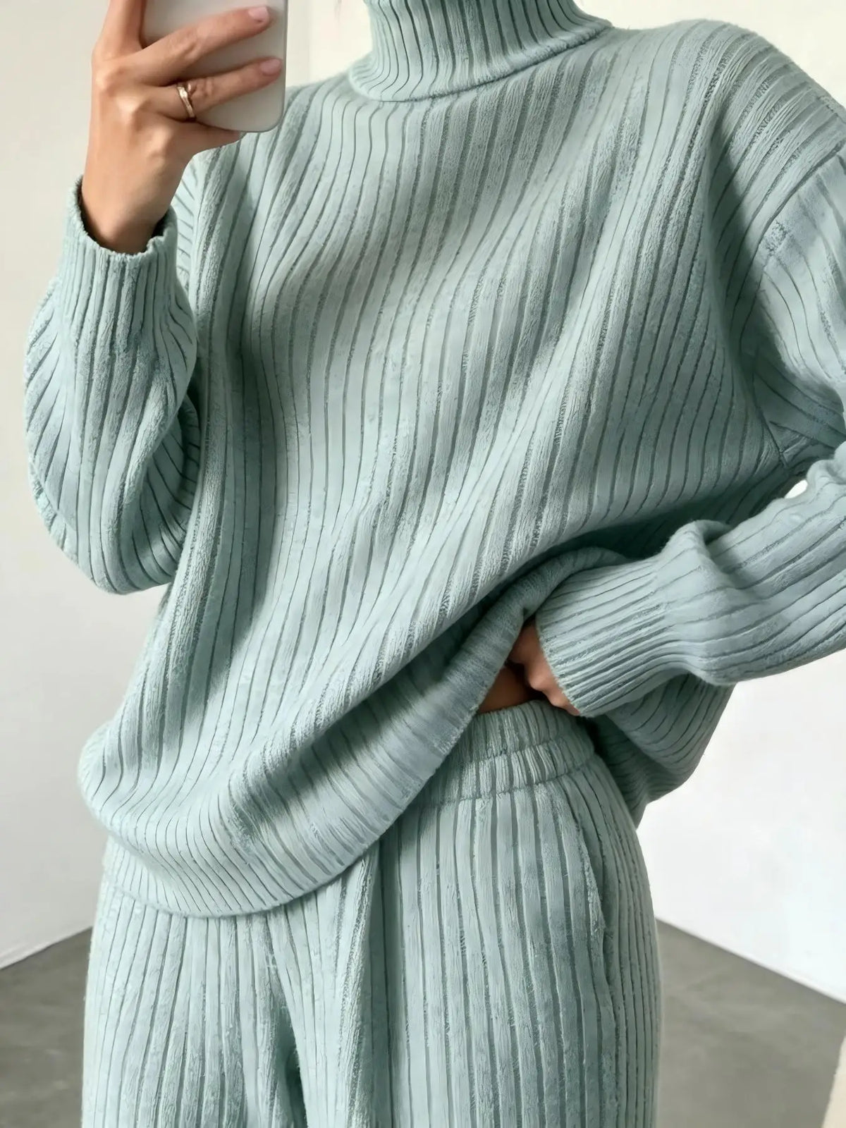 Women's Turtleneck Top and Wide-Leg Pants Set