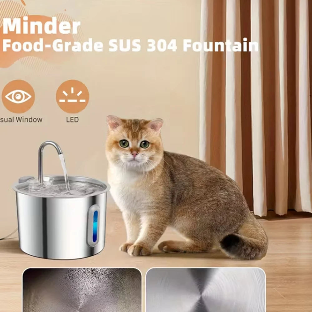 2.2L Cat Water Fountain 304 Stainless Steel Pet Water Dispenser, Cat and Dog Drinking Bowl with Visual Water Level Window Whispering Desires Shoppe