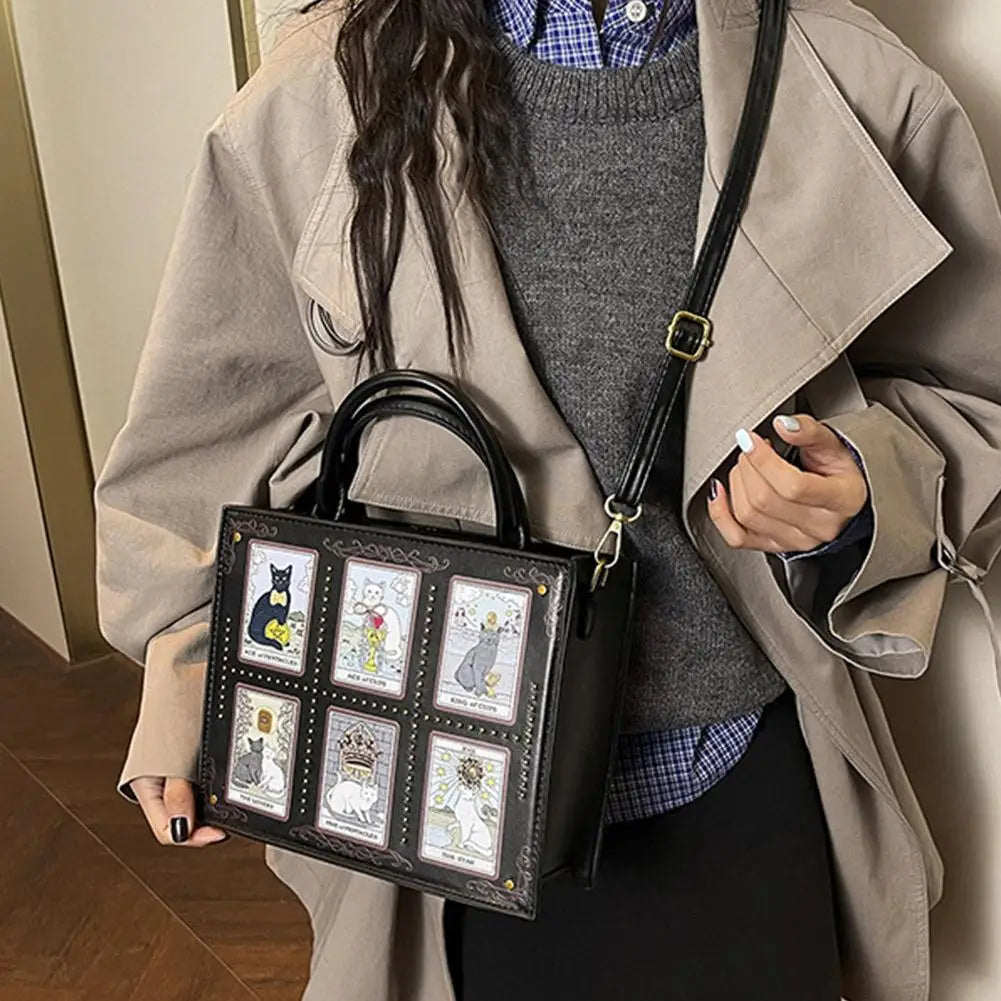 Cat Tarot Print PU Handbag