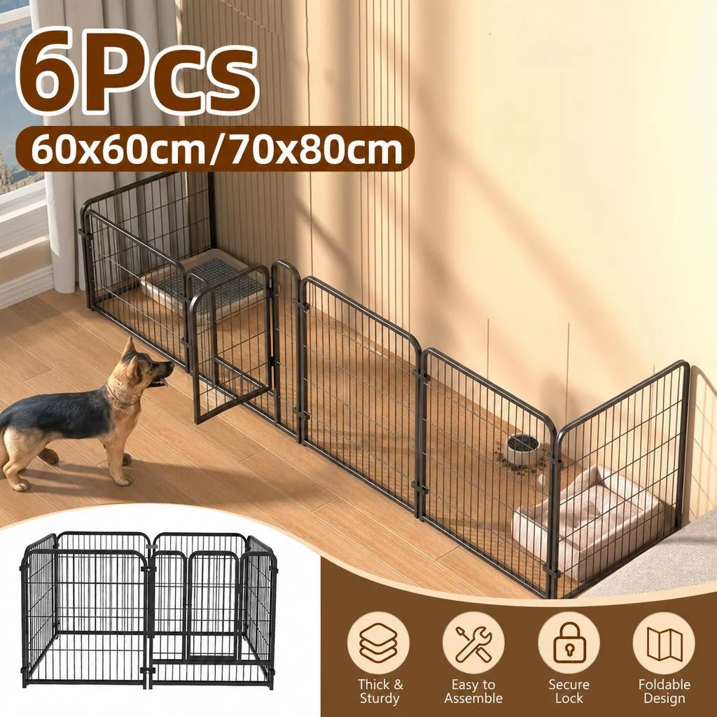 60x60cm/70x80cm 6 Panels Dog Fence Playpen Foldable Puppy Exercise Kennel Teddy Animal Escape Barrier Heavy Duty Cage for Dog Cat Rabbit Pet Whispering Desires Shoppe
