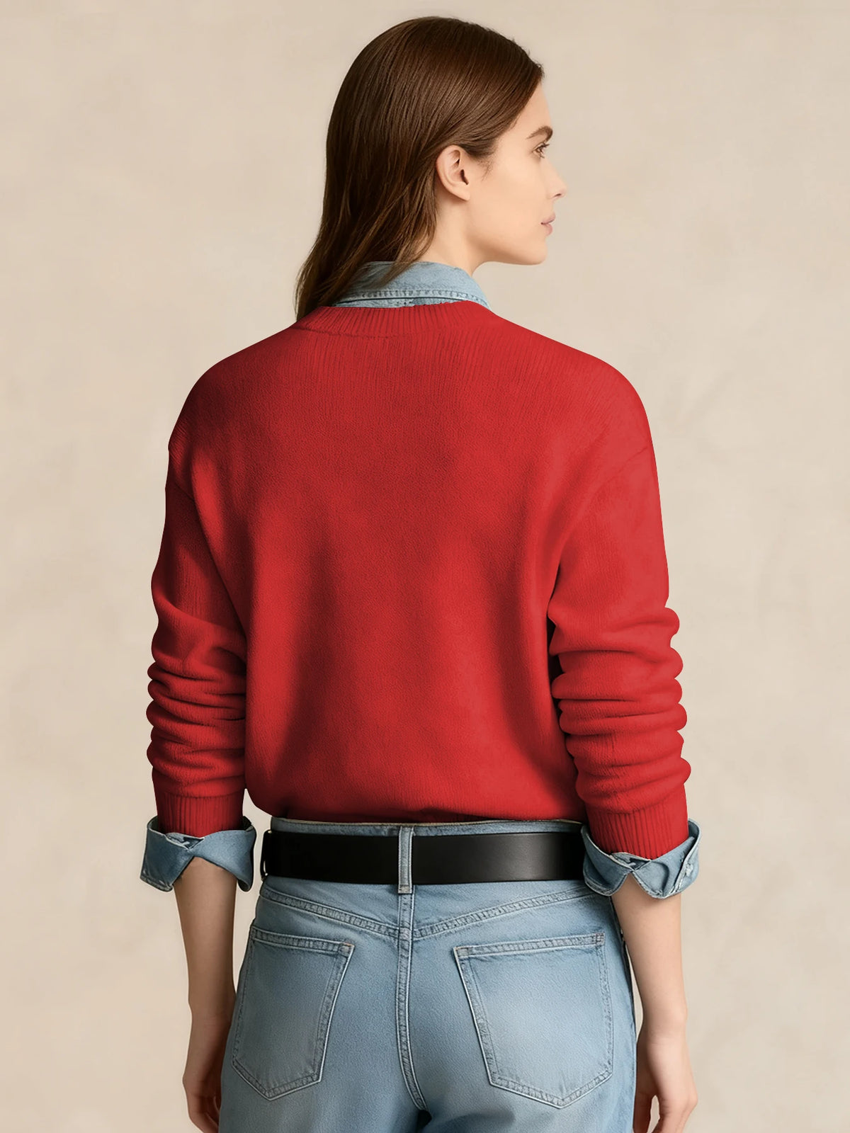 Women's Preppy Teddy Bear Print Sweater, Crew Neck Knit Pullover for Fall Winter (Only the Top Is Sold Separately) Dsers