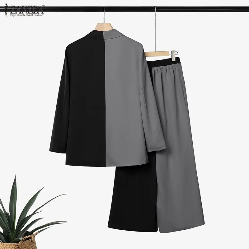 ZANZEA Patchwork Blouse and Pants Set