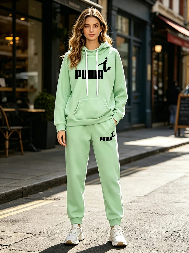 Women's Printed Hoodie and Drawstring Pants Set