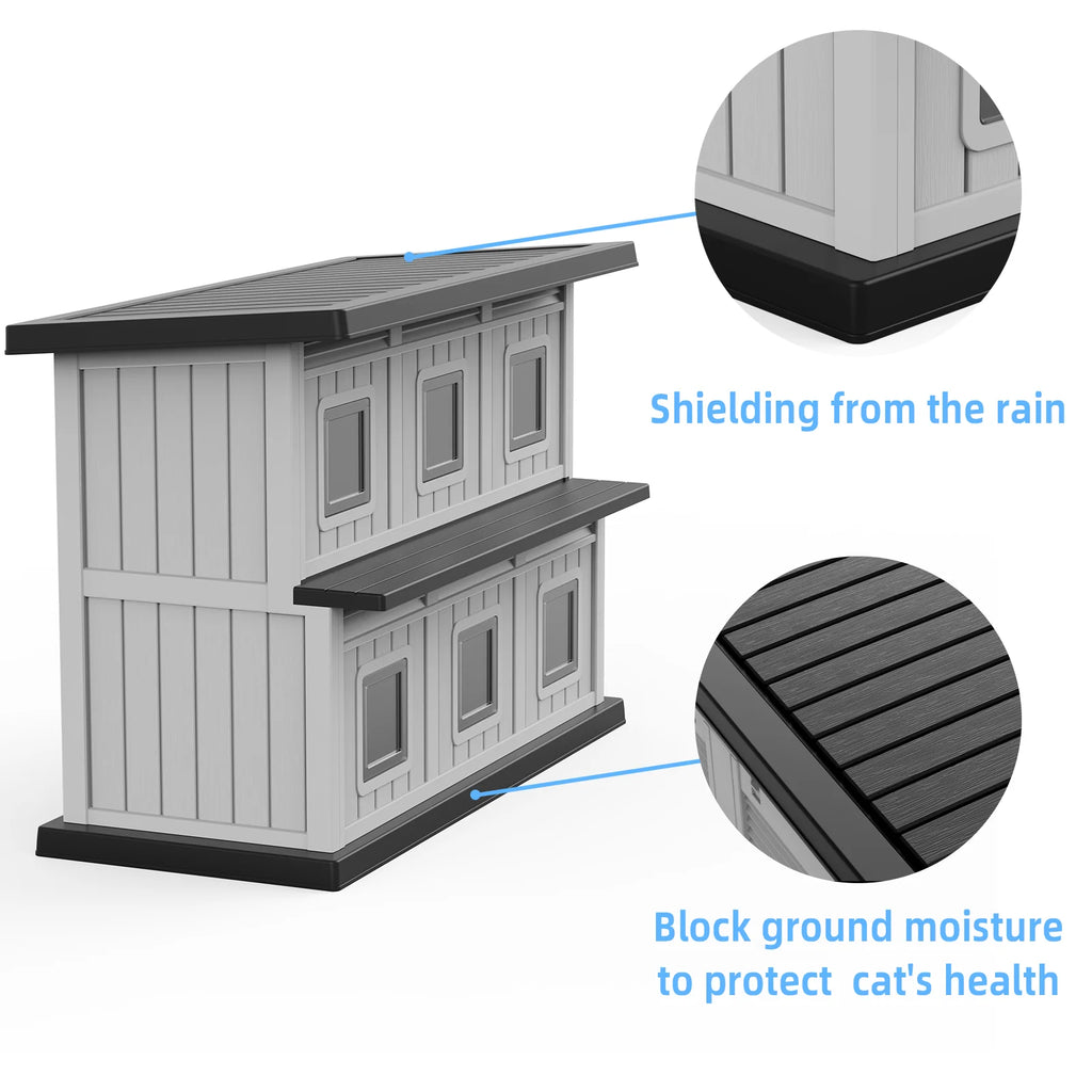 Two-Tier Resin Cat House with Access Doors