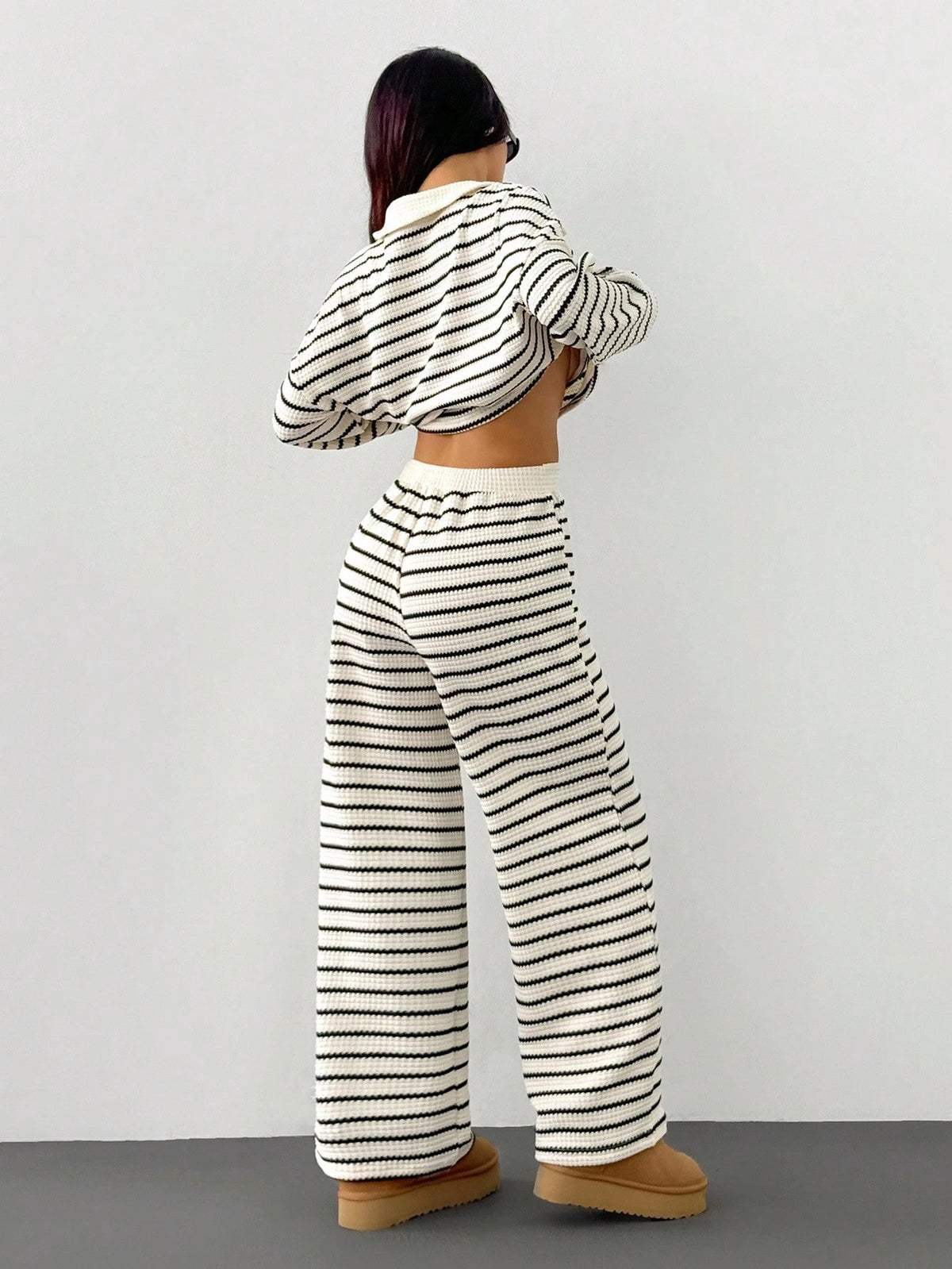 Women's Striped V-Neck Top and Pants Set