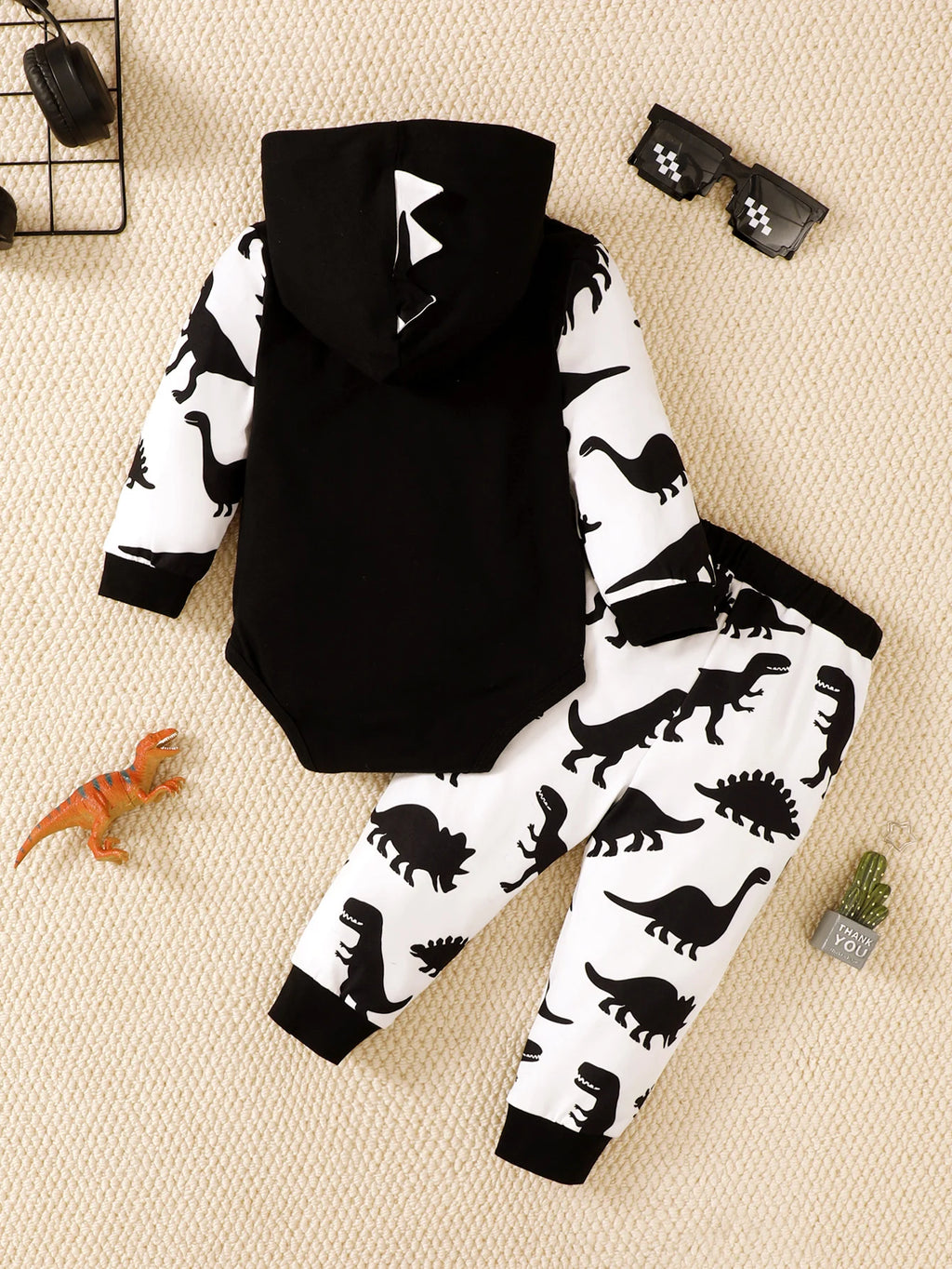 Baby Dinosaur-Print Hooded Top and Pants Set