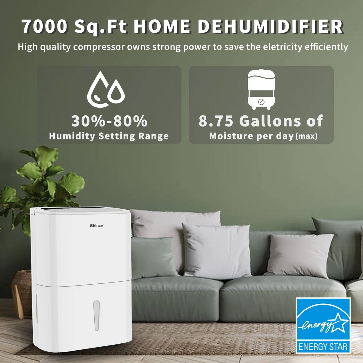 Shinco 150-Pint Large-Room Dehumidifier with Pump