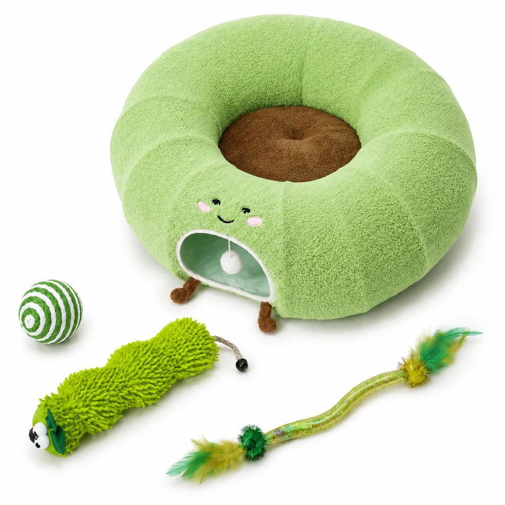 Convertible Plush Cat Tunnel & Donut Bed