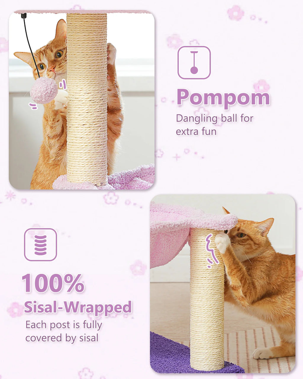 71cm Flower Cat Tree with Hammock & Scratching Post